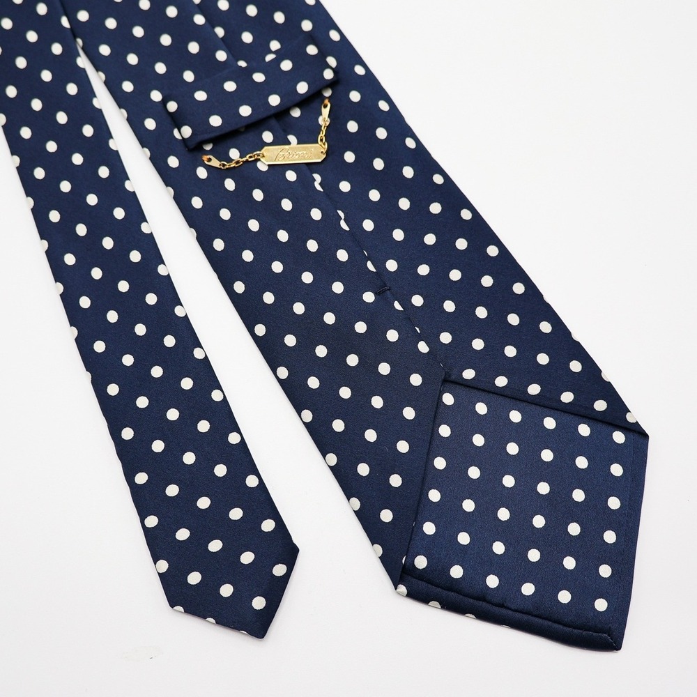 Brioni Necktie Mens Polka Dot 100% Silk Navy Blue Italy Classic Designer